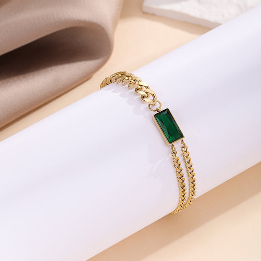 Simple Retro Trendy Personality Wild Thick Chain Emerald Bracelet