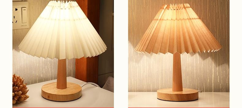 Usb Vintage Pleated Lamp Dimmable Korean Table Light With Led Bead White Warm Yellow For Bedroom Living Room Home Lighting Decor