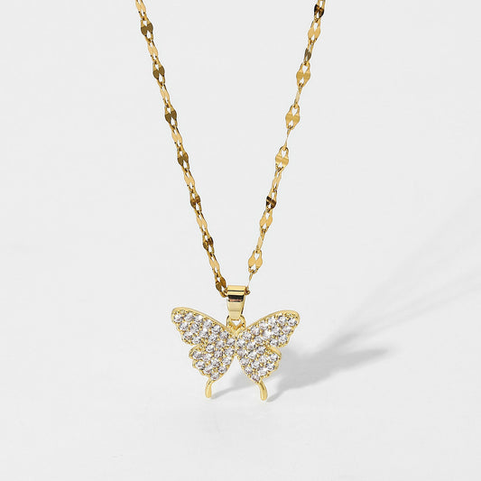 Simple New Full Zirconium Butterfly Pendant Necklace