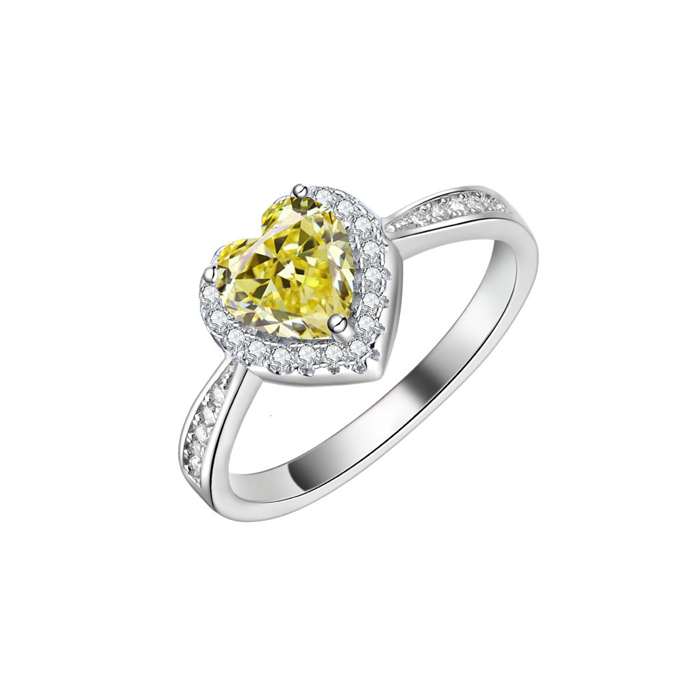 6mm Heart-shaped Yellow Diamond Ring Female 925 Silver