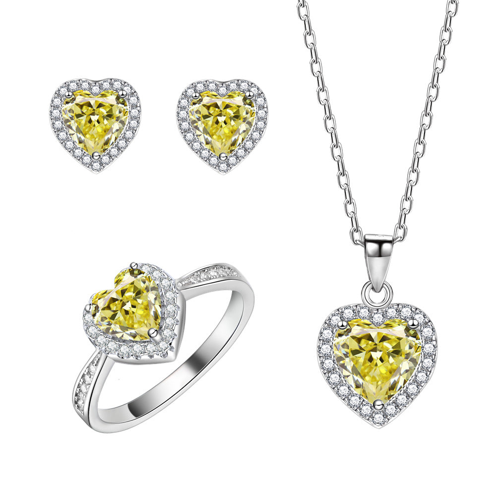 6mm Heart-shaped Yellow Diamond Ring Female 925 Silver