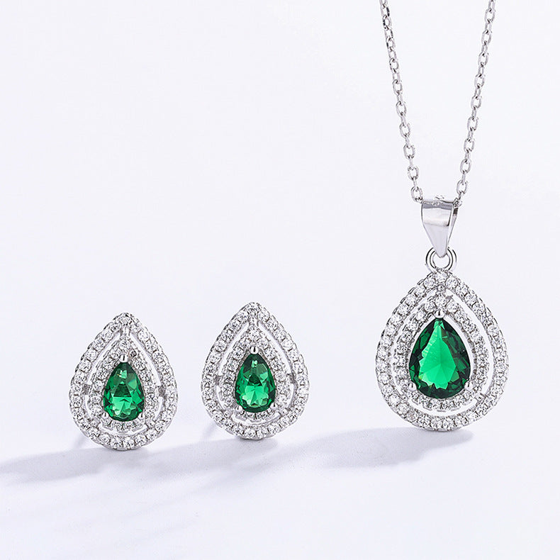 925 Sterling Silver Jewelry Necklace Set Mysterious Emerald