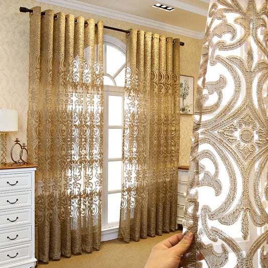 High-end Luxury European Embroidery Gauze Curtain Living Room Bedroom Balcony Court Golden Shading