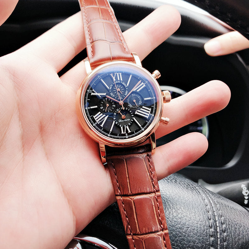 7-pin Men's Automatic Domineering Fashion Leather Form Bridge Business Casual Watch