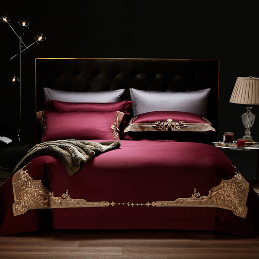 Four-piece Luxury Burgundy Wedding Bed