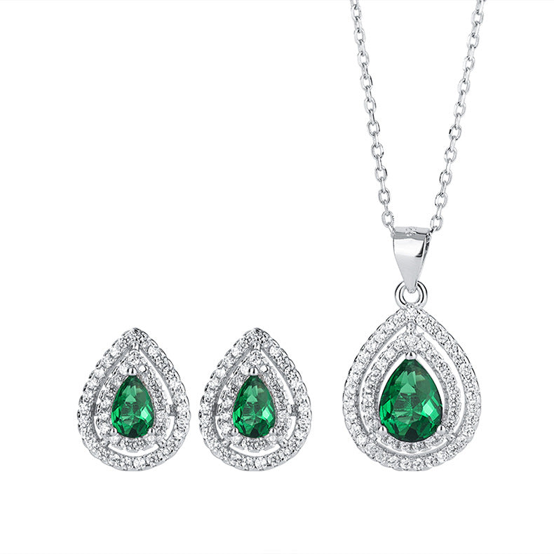 925 Sterling Silver Jewelry Necklace Set Mysterious Emerald