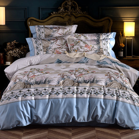 Fashionable High-end Satin Pastoral Plant Printing Duvet Cover Bed Linen And Bedding