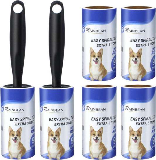 RAINBEAN Lint Rollers For Pet Hair Extra Sticky, 540 Sheets 6 Refills Lint Roller With 2 Upgrade Handles, Portable Lint Remover Brush Pet Hair Remover For Dog Cat Hair Removal, Clothes, Furniture