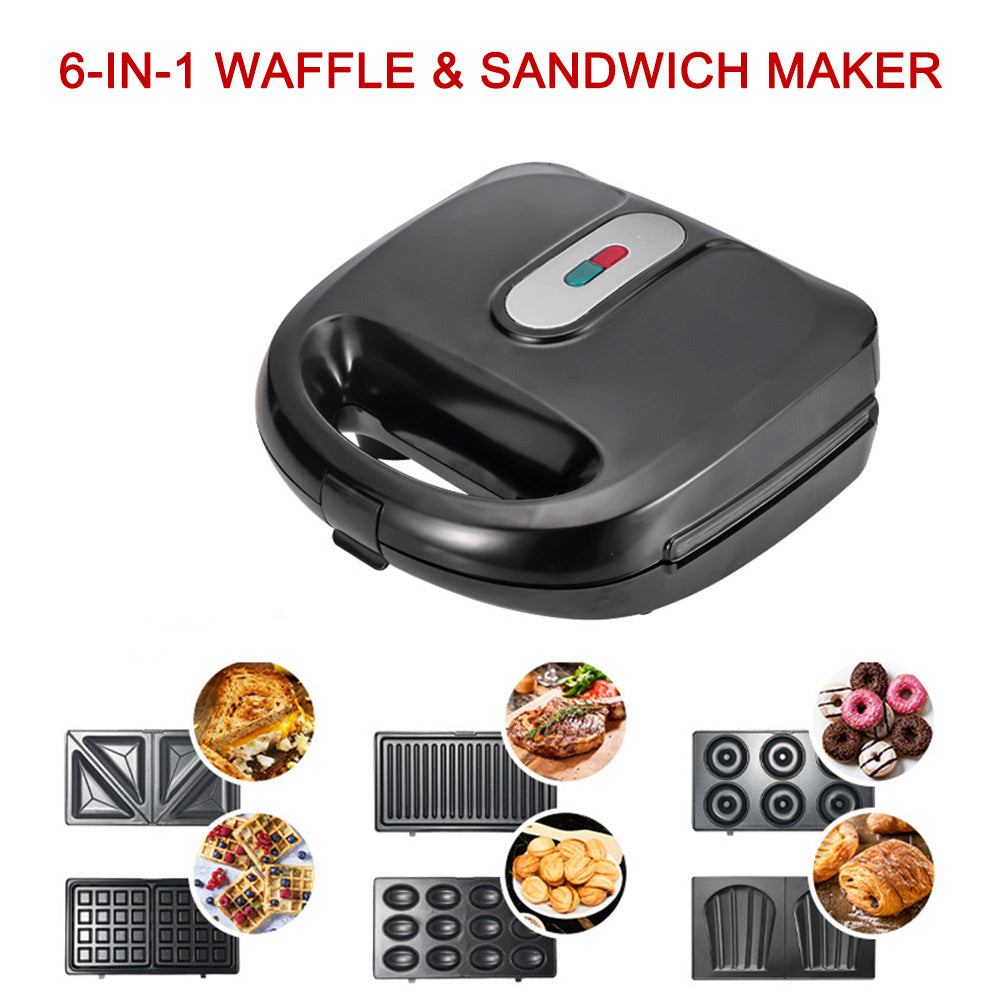 6-in-1 Waffle Maker EU Plug Sandwich Maker Grill Breakfast Maker Doughnut Cake Maker Compact Kitchen Dining Kitchen Accessories