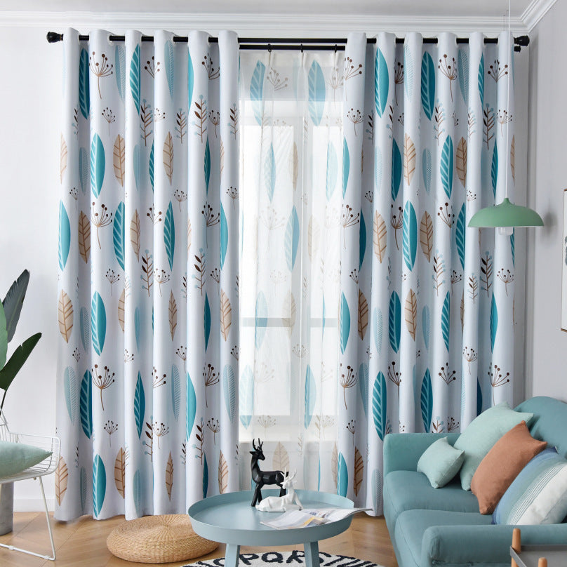 Nordic Style Nordic Leaf Curtain Shading Bedroom Living Room Shading Curtain Finished Simple Modern