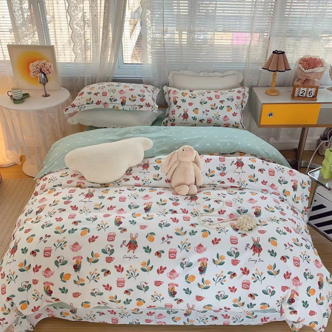 Home Fashion Simple Printing Cotton Bed Four-piece Set