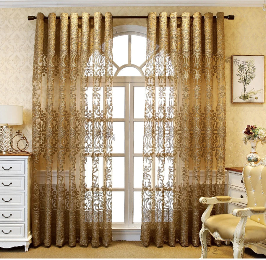 High-end Luxury European Embroidery Gauze Curtain Living Room Bedroom Balcony Court Golden Shading