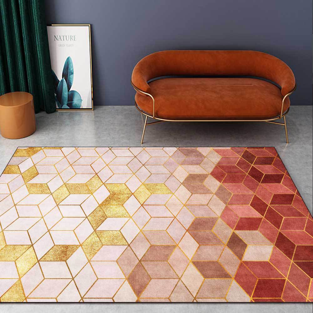 Cross-border modern geometric diamond Plaid light luxury girl Gold Pink living room bedroom bedside carpet floor mat customization