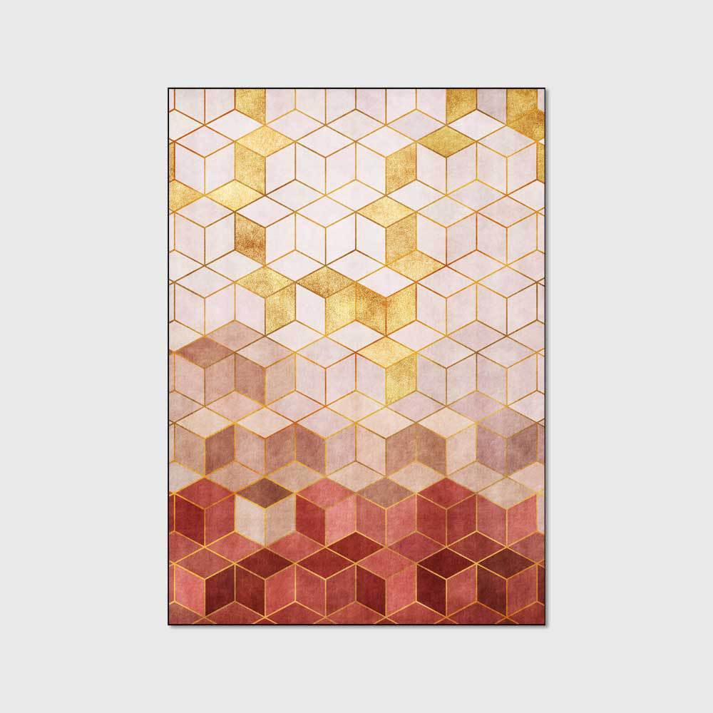 Cross-border modern geometric diamond Plaid light luxury girl Gold Pink living room bedroom bedside carpet floor mat customization