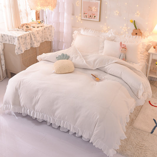 Princess Style Brushed Four-piece Winter Solid Color Bedding