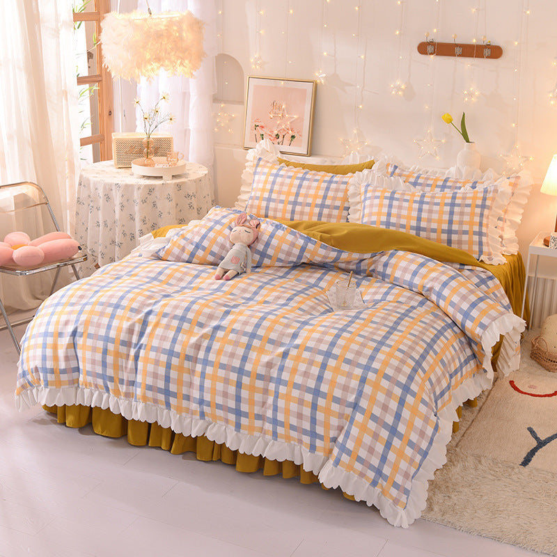 Princess Style Brushed Four-Piece Polka Dot Bed Sheet Duvet Cover