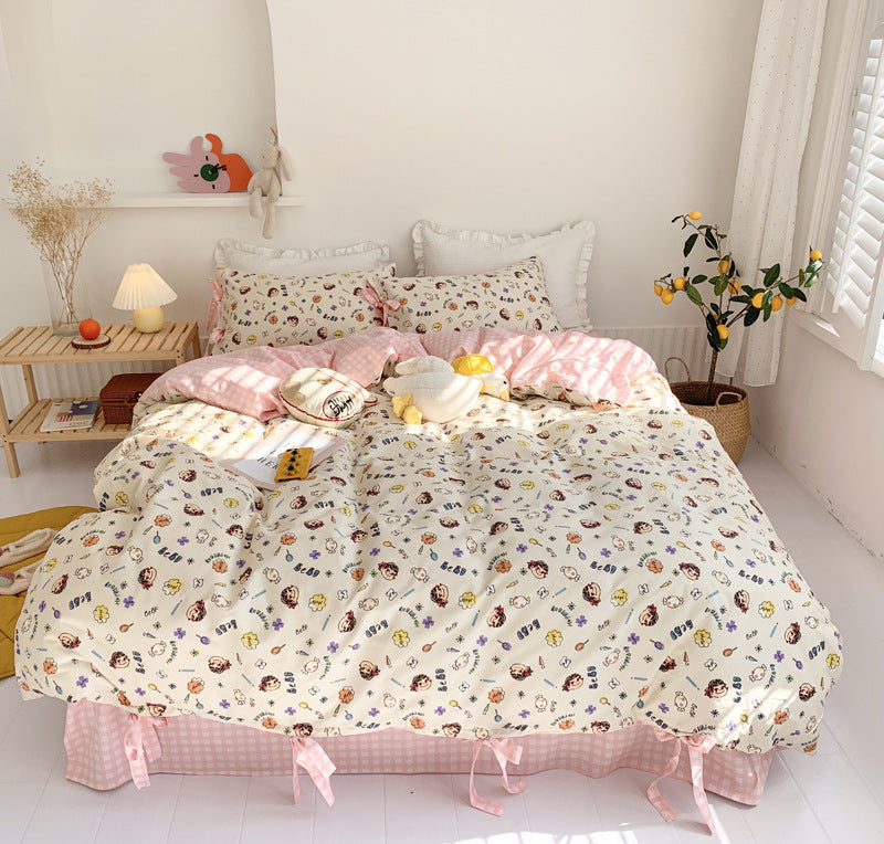 Retro Girl Small Floral Bed Four-Piece Set Student Dormitory Three-Piece Set