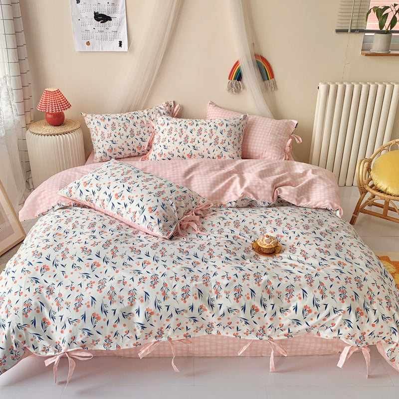 Retro Girl Small Floral Bed Four-Piece Set Student Dormitory Three-Piece Set