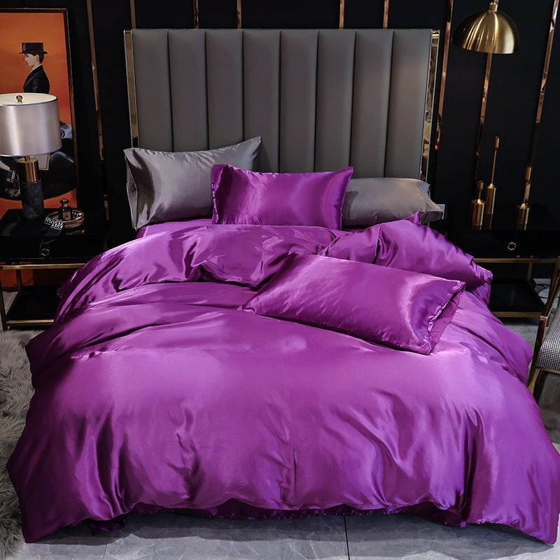 Three-Piece Set Of Imitation Silk Satin Bedding Home Textile Quilt Cover And Pillowcase