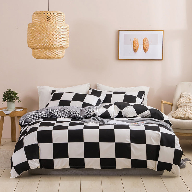 Simple Urban Geometric Plaid Printing Quilt Cover Threepiece Set