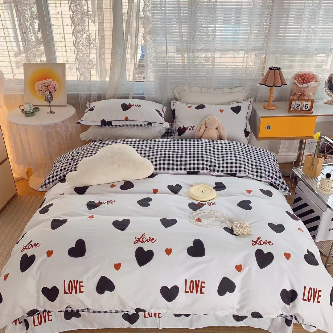 Home Fashion Simple Printing Cotton Bed Four-piece Set