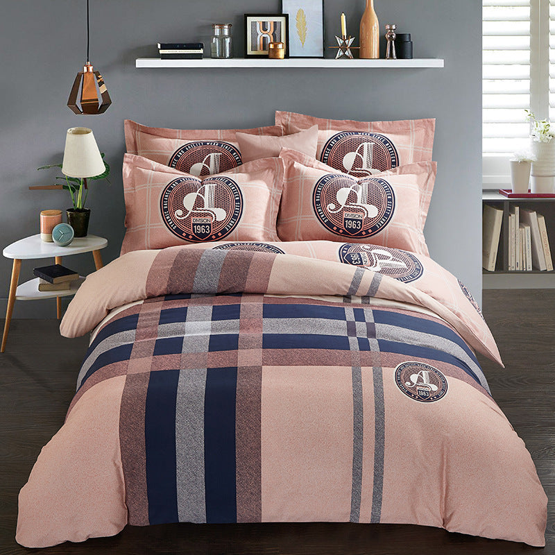 Four-piece cotton brushed striped plaid