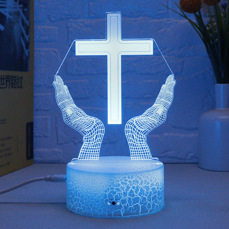 Cross 3D Small Night Lamp Colorful Touch LED Table Lamp Living Room Ambience Light