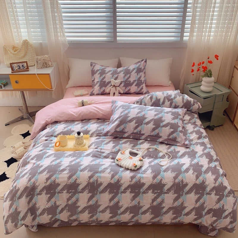 Home Fashion Simple Printing Cotton Bed Four-piece Set