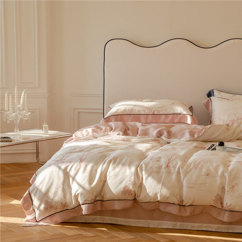 French Rose Light Luxury Lenzing Tencel Four-piece Set