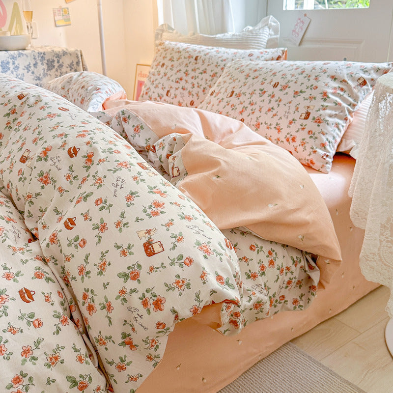 Cotton Four-piece Set Simple Small Floral Bedding