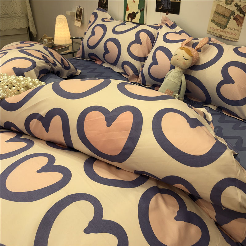 Ins Student Sheets Three-piece Four-piece Set Bedding Nordic Simple Wave Pattern Quilt Cover