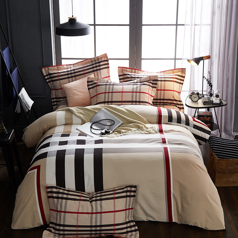 Four-piece cotton brushed striped plaid