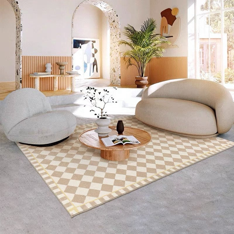 French Medieval Living Room Checkerboard Rug