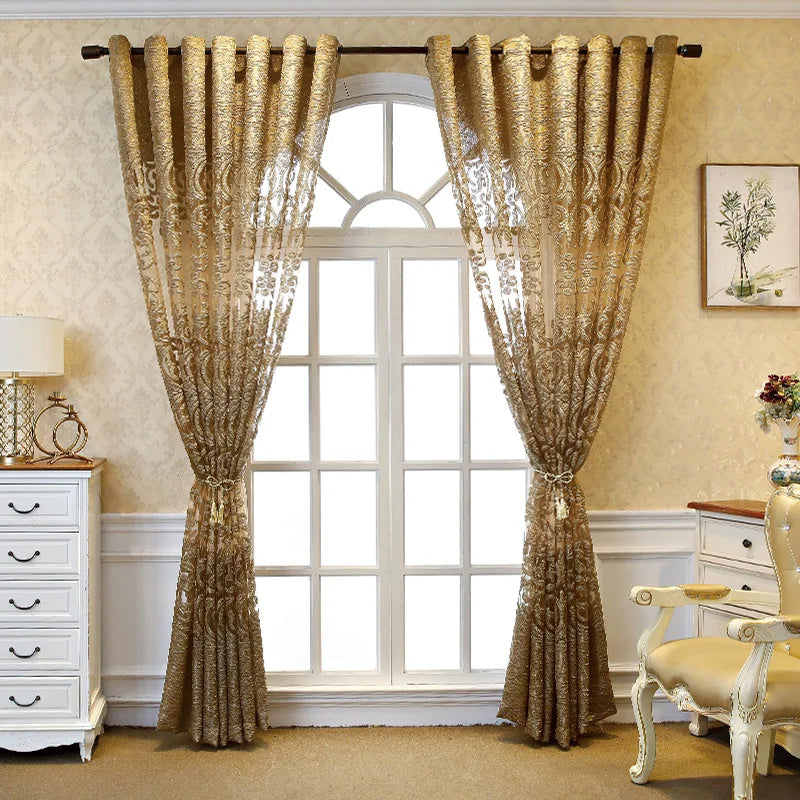 High-end Luxury European Embroidery Gauze Curtain Living Room Bedroom Balcony Court Golden Shading