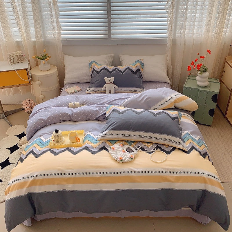 Home Fashion Simple Printing Cotton Bed Four-piece Set