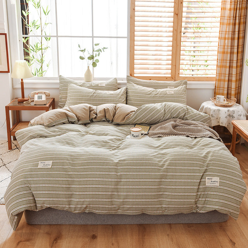 Skin-friendly Washable Cotton Four-piece Plaid Bedding