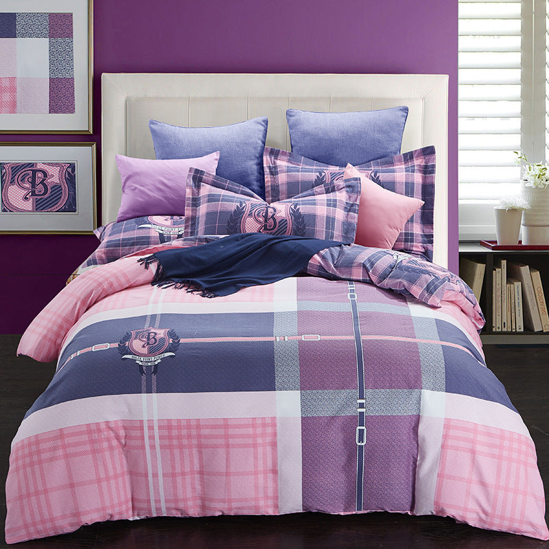 Four-piece cotton brushed striped plaid