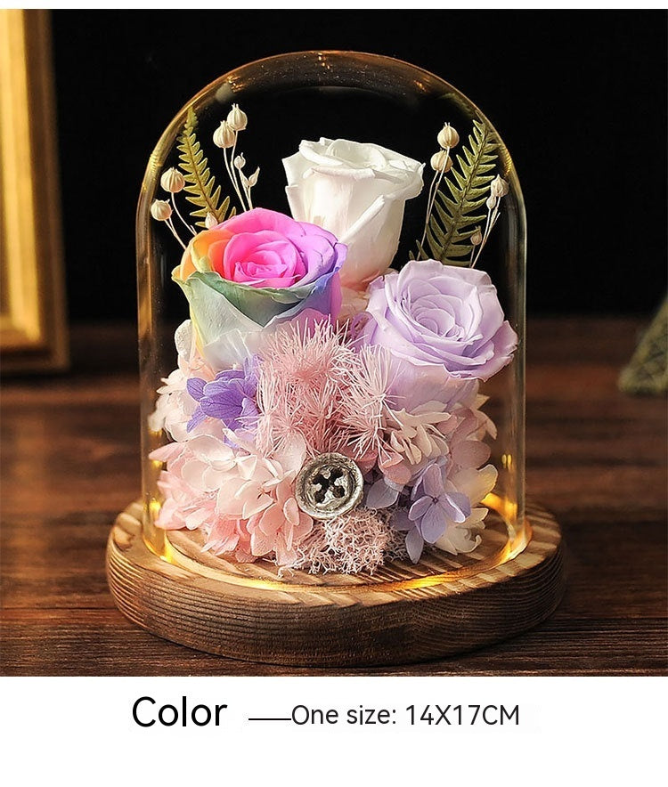 Valentine's Day Eternal Dried Flower Rose Glass Cover