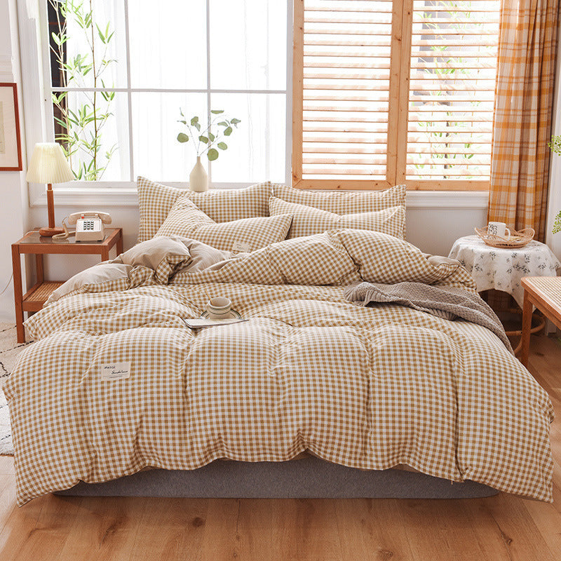 Skin-friendly Washable Cotton Four-piece Plaid Bedding