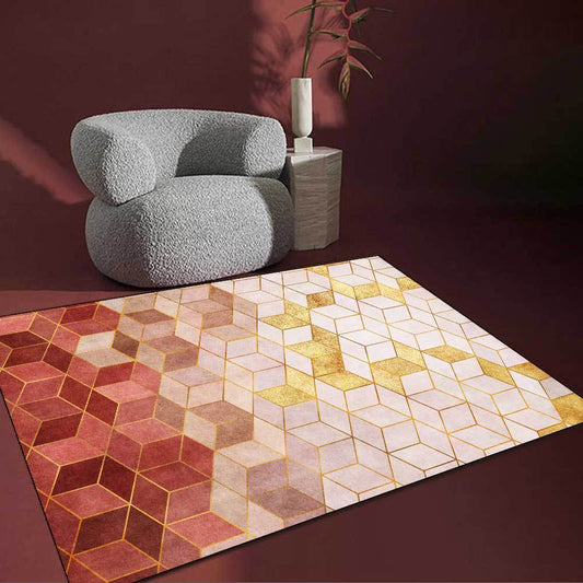 Cross-border modern geometric diamond Plaid light luxury girl Gold Pink living room bedroom bedside carpet floor mat customization