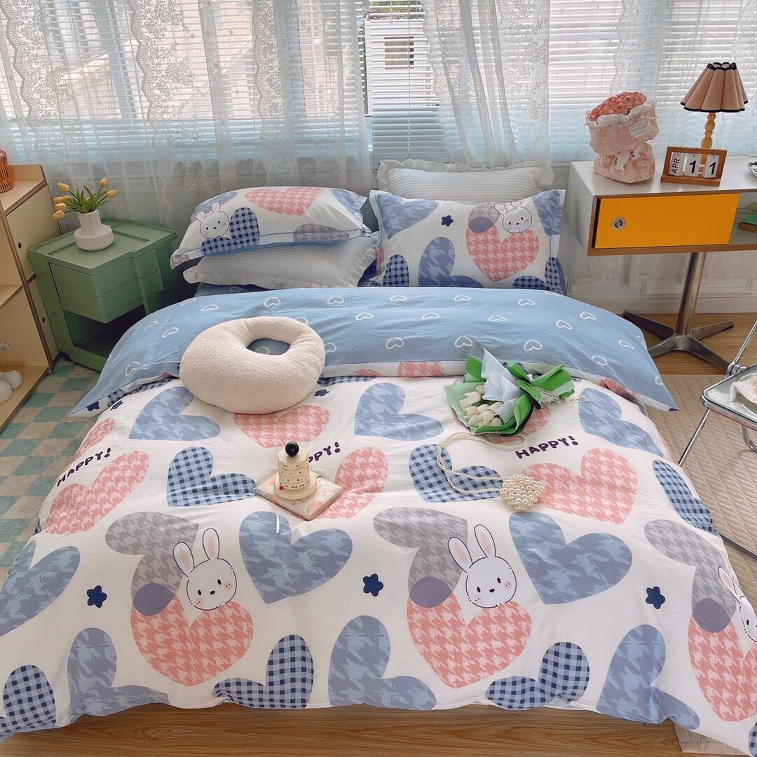 Home Fashion Simple Printing Cotton Bed Four-piece Set