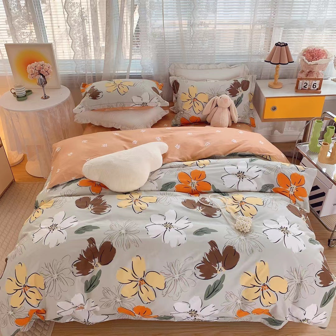 Home Fashion Simple Printing Cotton Bed Four-piece Set