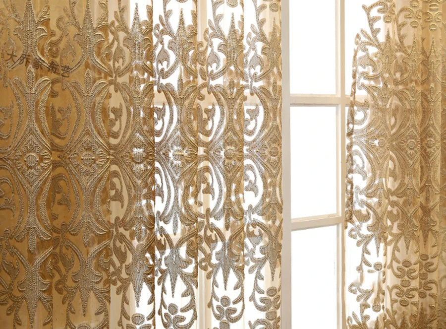 High-end Luxury European Embroidery Gauze Curtain Living Room Bedroom Balcony Court Golden Shading