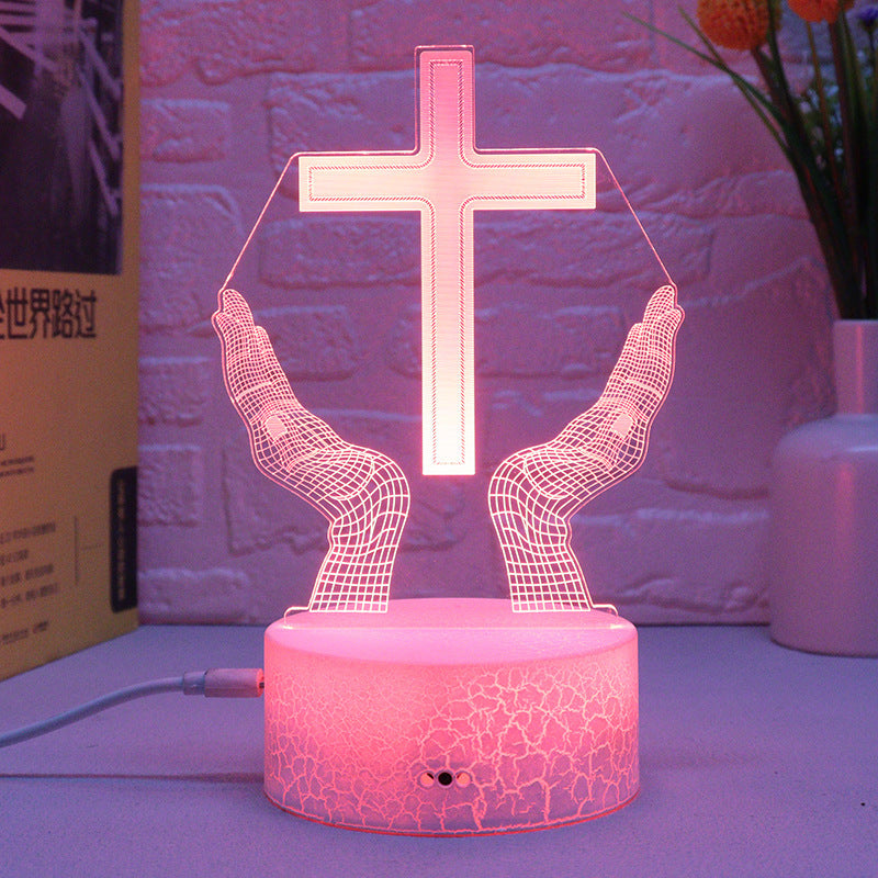 Cross 3D Small Night Lamp Colorful Touch LED Table Lamp Living Room Ambience Light