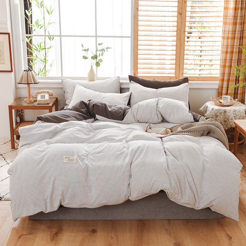 Skin-friendly Washable Cotton Four-piece Plaid Bedding