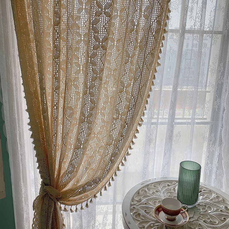 Cotton Linen Crochet Hollow Living Room Curtains