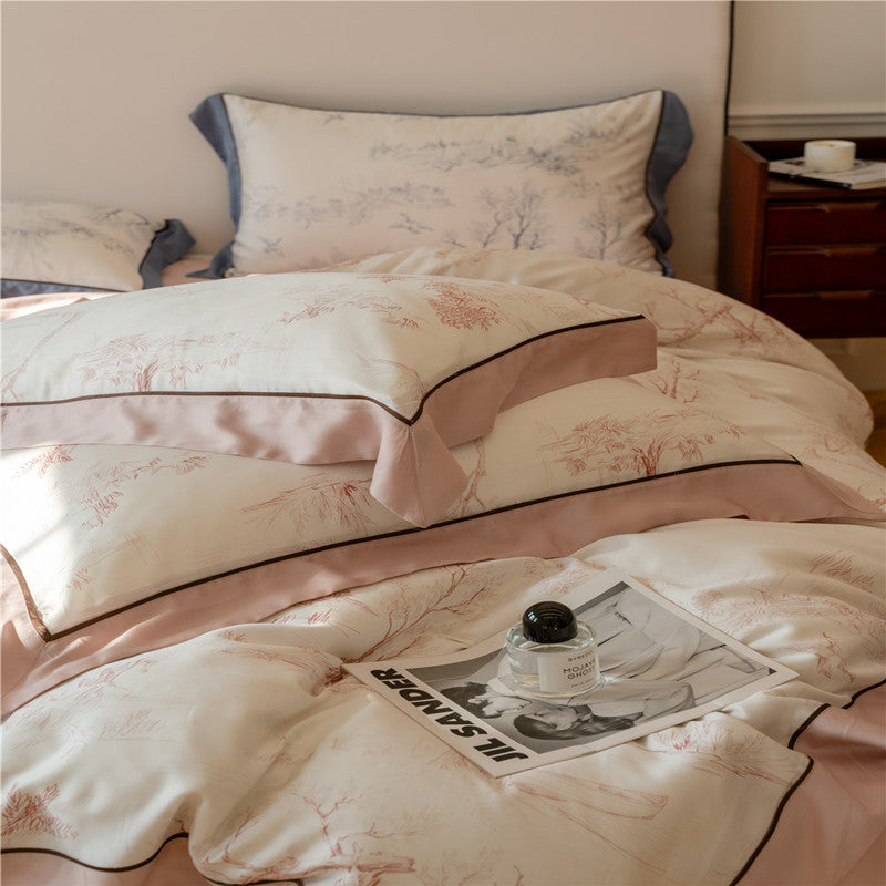 French Rose Light Luxury Lenzing Tencel Four-piece Set