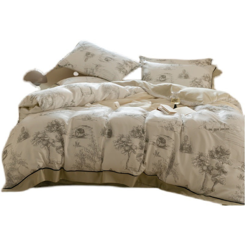 Household Retro Pastoral Style Tencel Bed Set Of Four