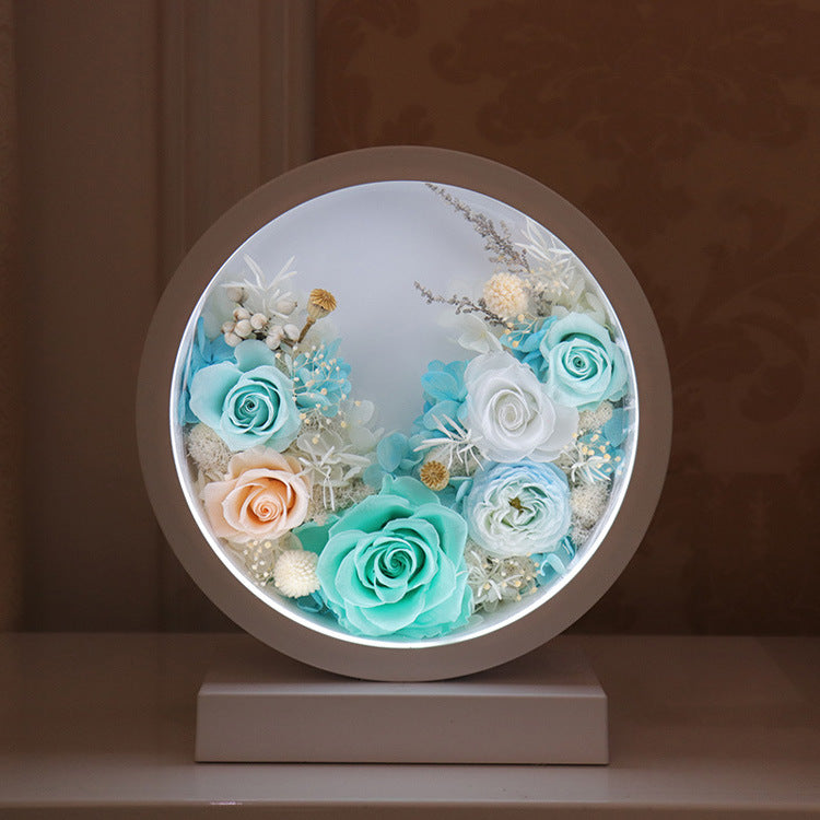 Preserved Fresh Flower Round Table Lamp Decoration