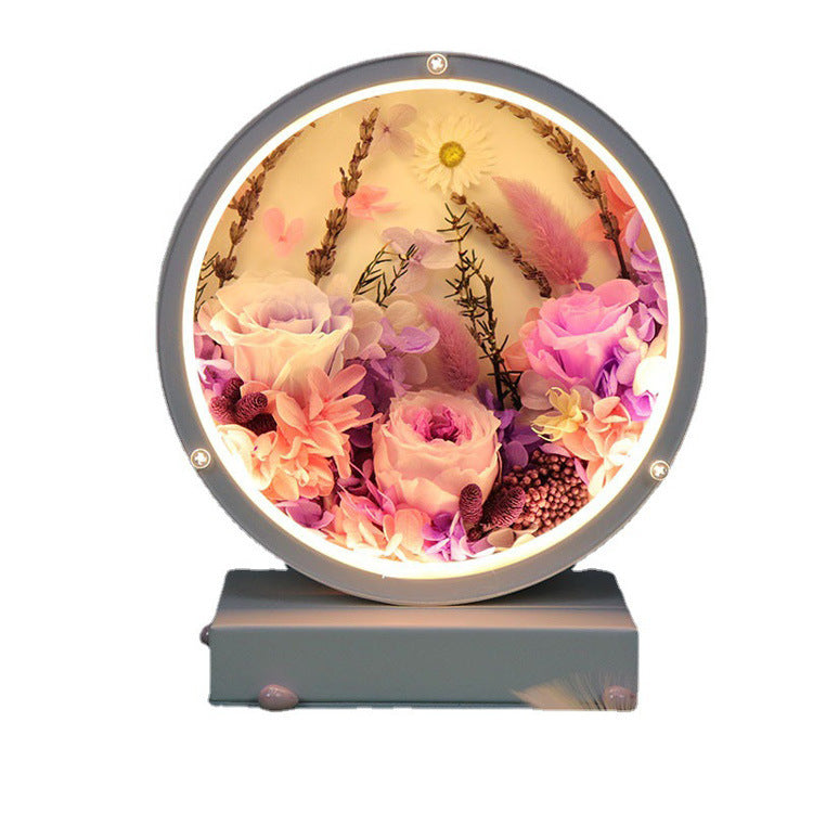 Preserved Fresh Flower Round Table Lamp Decoration